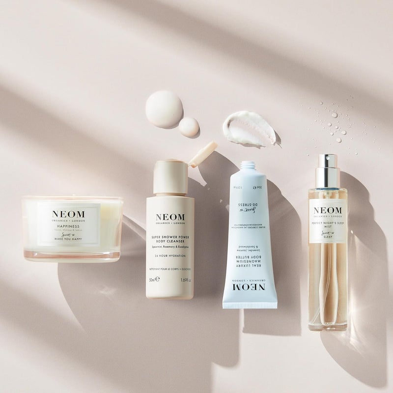 NEOM Wellbeing Discovery Collection Perfect Nights Sleep Pillow Mist Happiness Travel Candle Real Luxury Magnesium Body Butter Super Shower Power Cleanser Gift Set - Image 2