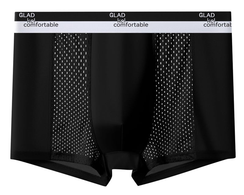 New Mens Boxer Briefs Cool Ice Silk Breathable Antimicrobial Black 