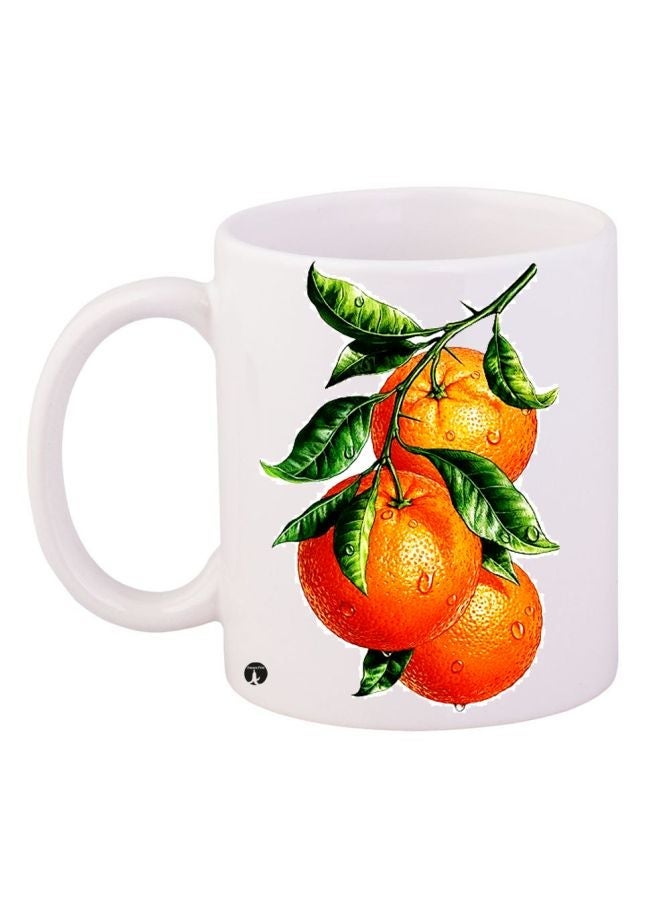 RYN Oranges Printed Coffee Mug White/Orange/Green 11ounce