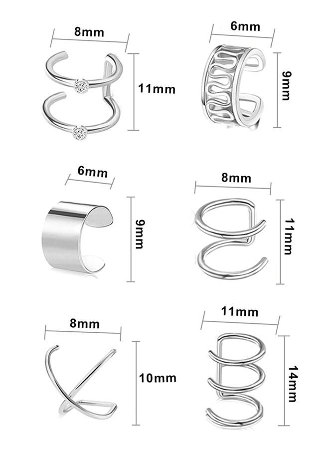 6 Pairs Stainless Steel Fake Ear Clips Set Non Piercing Earrings Hoop Ear Cuffs Helix Cartilage Clip on Earrings Set for Men Women, 6 Various Styles, Silver - Image 2