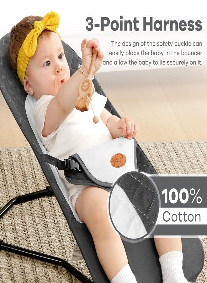 HKAI Baby Bouncer, Portable Baby Bouncer Seat for Babies 0-18 Months, 100% Cotton Fabrics, 3 Modes of use with Rocker and Stationary Options, Infant Rocker Chair with Hanging Toys-Dark Grey - Image 4
