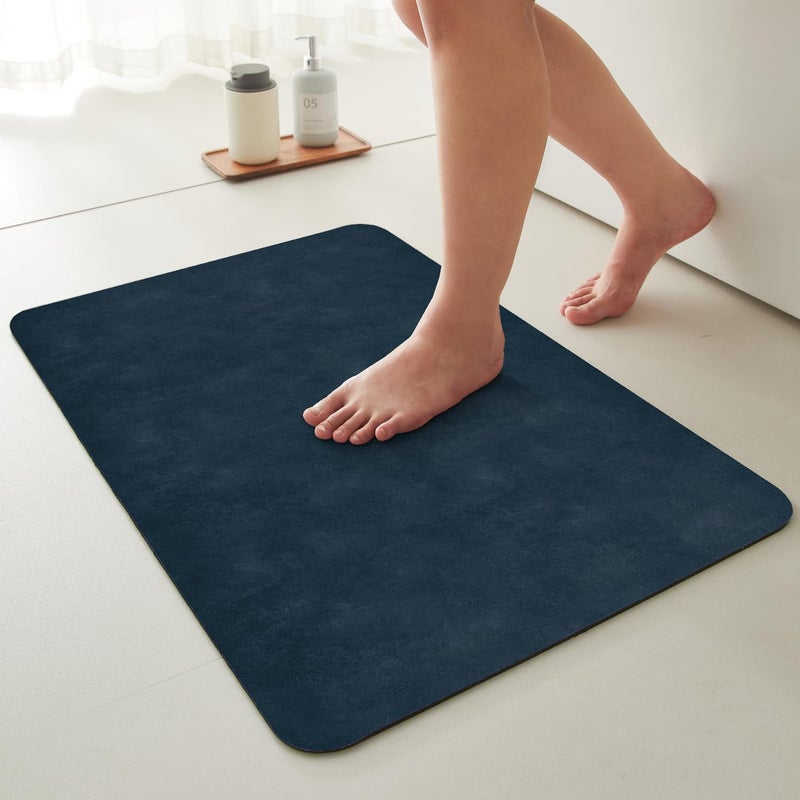 TYUU Bathroom Mat Quick Dry, Bathroom Rugs Non Slip Washable Thin Absorbent Bath Mat Fits Under Door Bathroom Floor Mat Perfect for Bath, Shower, or Sink 16"x24" Navy Blue - Image 1