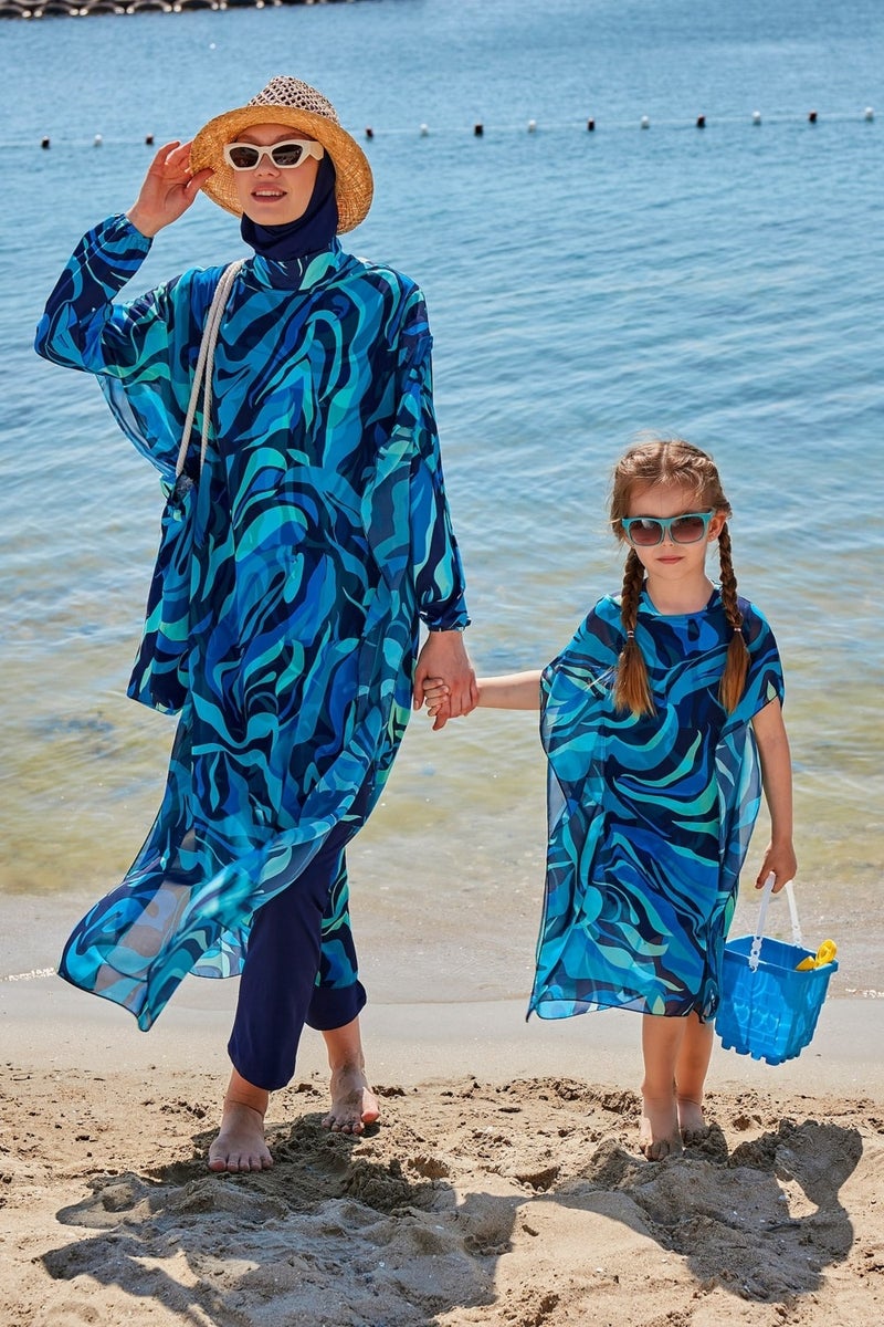Marina Kids Patterned Turquoise Pareo Kaftan P2349  - Image 1