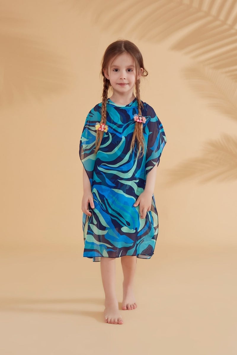 Marina Kids Patterned Turquoise Pareo Kaftan P2349  - Image 3