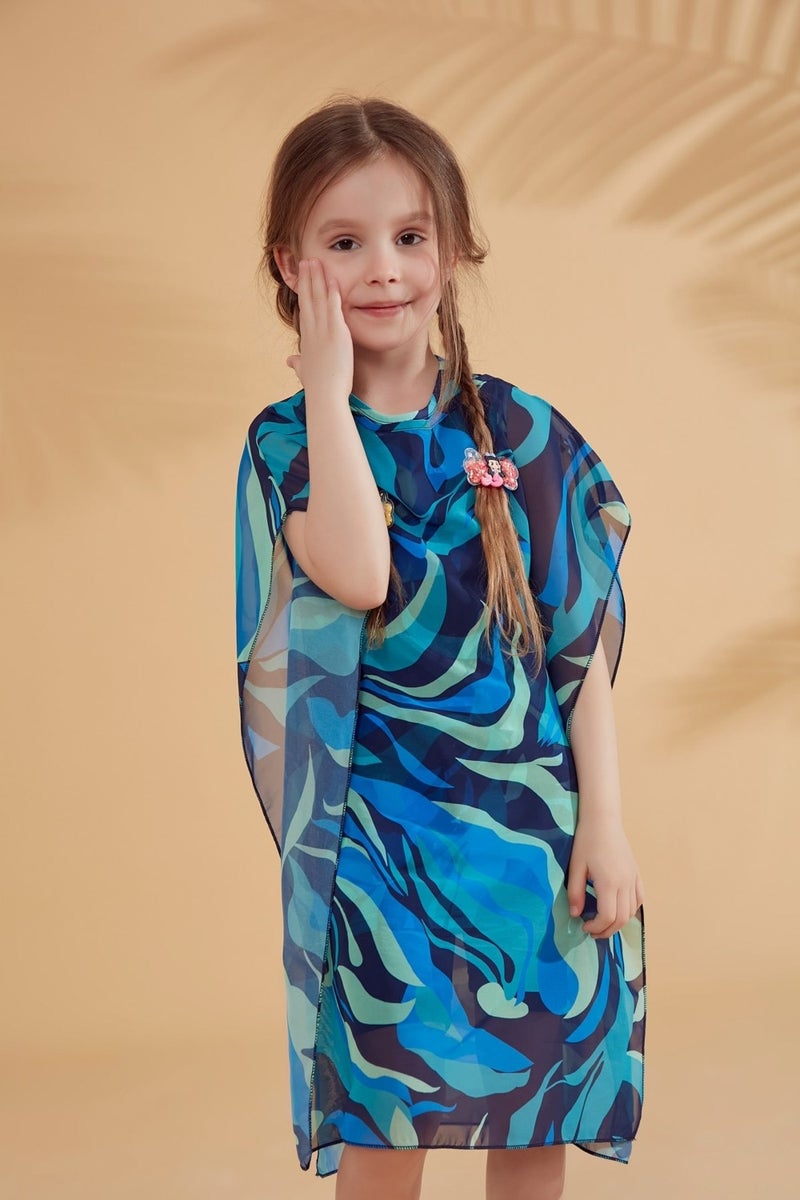 Marina Kids Patterned Turquoise Pareo Kaftan P2349  - Image 4