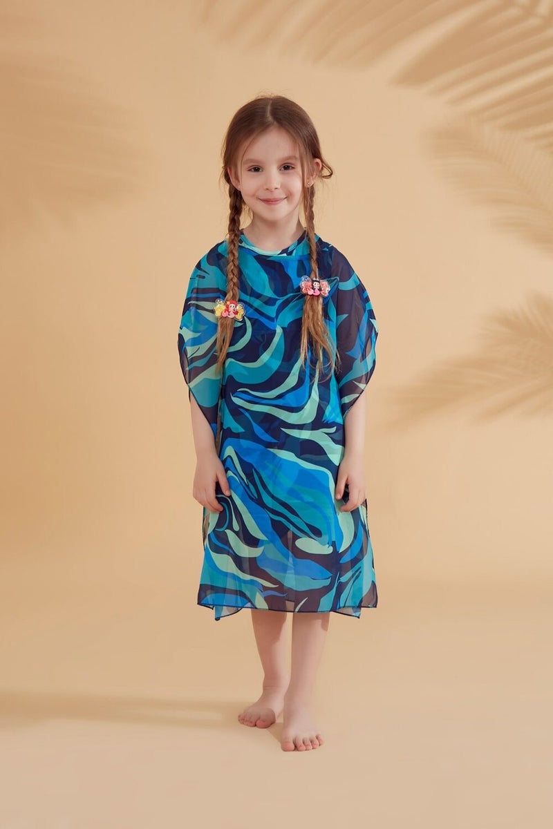 Marina Kids Patterned Turquoise Pareo Kaftan P2349  - Image 5