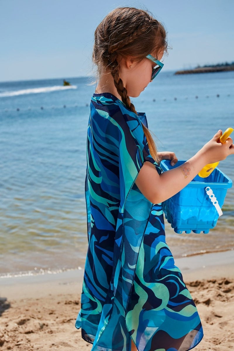 Marina Kids Patterned Turquoise Pareo Kaftan P2349  - Image 2