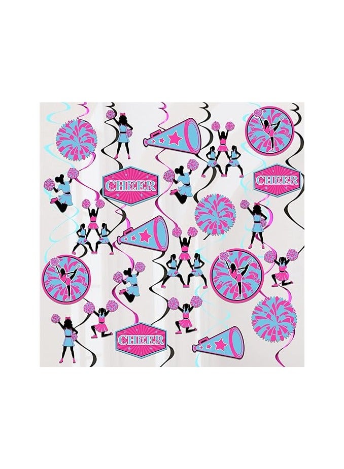 24 Pieces Cheerleading Hanging Swirls Hot Pink Blue - Cheerleading Themed Party Decorations for Girls Rose Red, Cheerleader Ceiling Streamers for Cheer Gymnastics Birthday Party Supplies