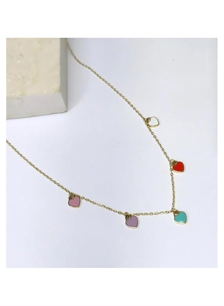 بونكا قلادة نسائية انيقة بتصميم عصري مع دلاية متنوعة من بونكا سلسلة على شكل قلوب ملونة - Image 2