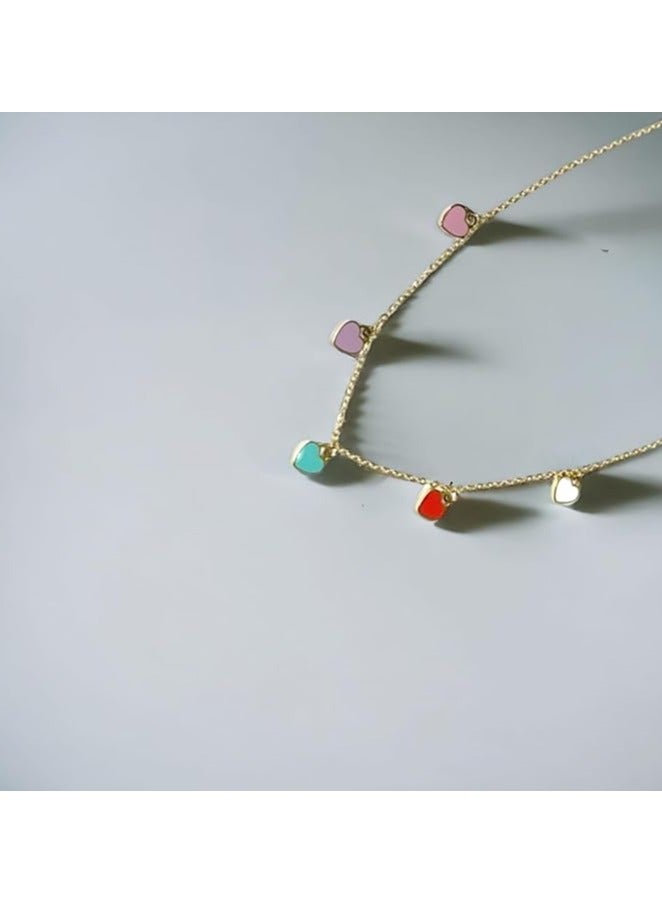 بونكا قلادة نسائية انيقة بتصميم عصري مع دلاية متنوعة من بونكا سلسلة على شكل قلوب ملونة - Image 3