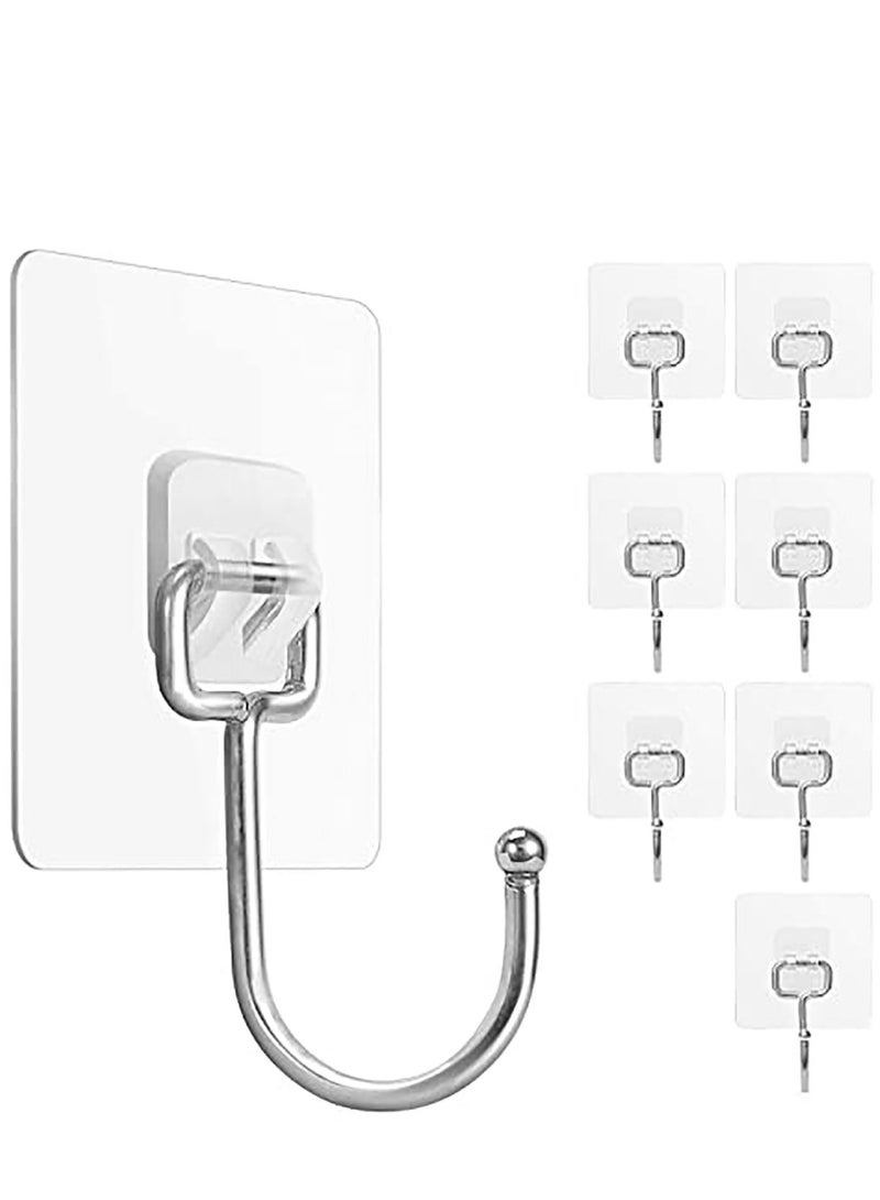 KASTWAVE 8 Pack Large Adhesive Hooks, Waterproof and Rustproof Wall Hooks for Hanging Heavy Duty, Stainless Steel Towel and Coats Hooks to use Inside Kitchen, Bathroom, Home and Office  - Image 1