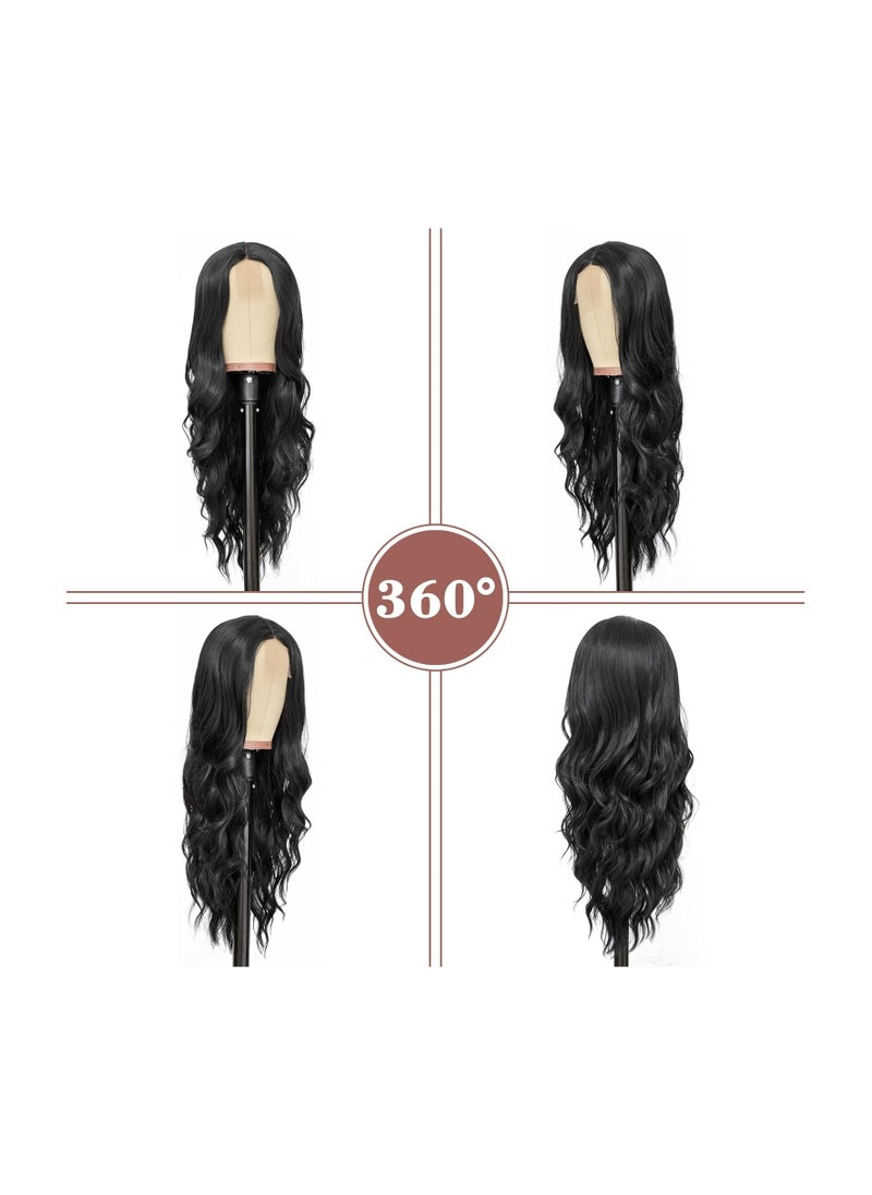 Estelle Long Black Wavy Wig for Women 26 Inch Middle Part Curly Wavy Wig Natural Looking Synthetic Heat Resistant Fiber Wig for Daily Party Use (Natural Black)  - Image 3
