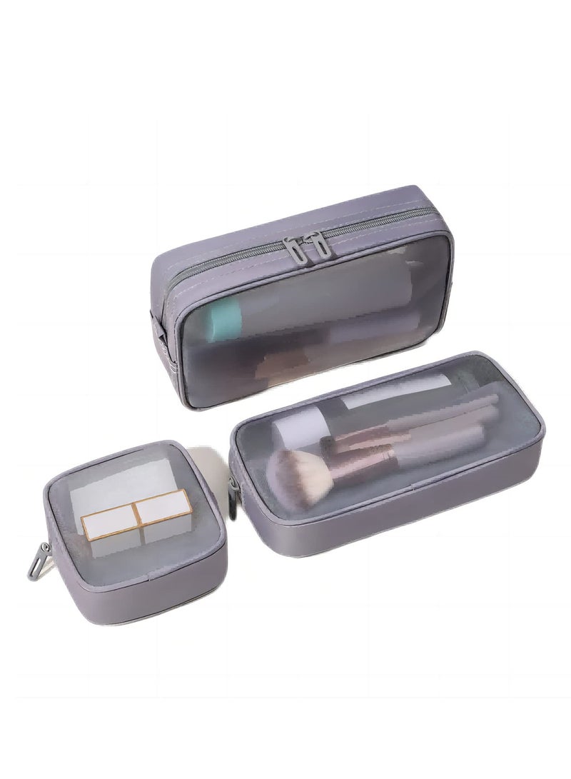 KASTWAVE 3 Pcs Mesh Makeup Bag, Mesh Toiletry Bag with Zipper, Mesh Travel Organizer Cosmetic Bags for Toiletries Accessories Gray - Image 1