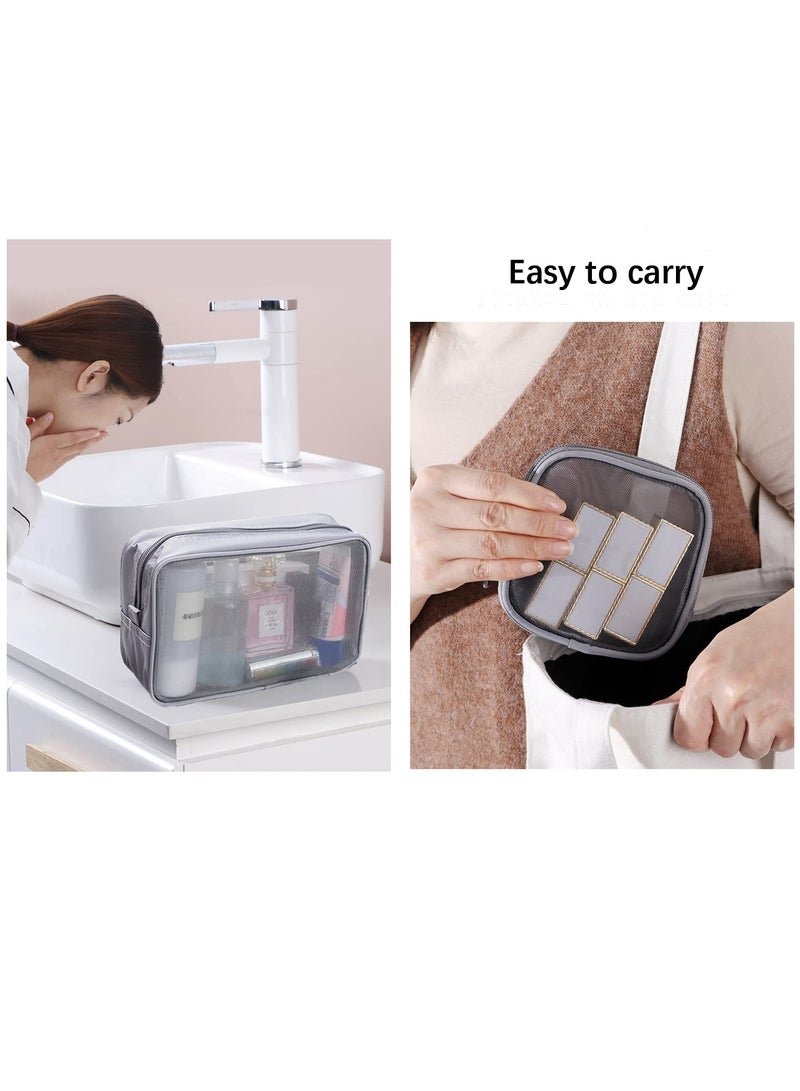 KASTWAVE 3 Pcs Mesh Makeup Bag, Mesh Toiletry Bag with Zipper, Mesh Travel Organizer Cosmetic Bags for Toiletries Accessories Gray - Image 2