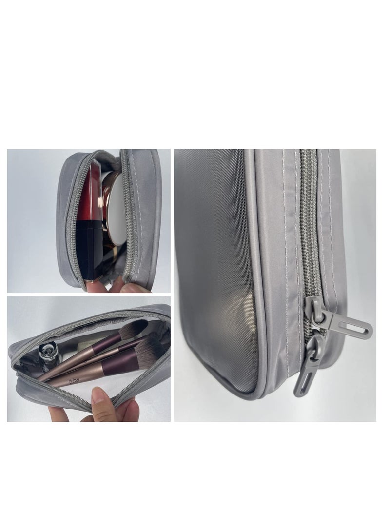 KASTWAVE 3 Pcs Mesh Makeup Bag, Mesh Toiletry Bag with Zipper, Mesh Travel Organizer Cosmetic Bags for Toiletries Accessories Gray - Image 4