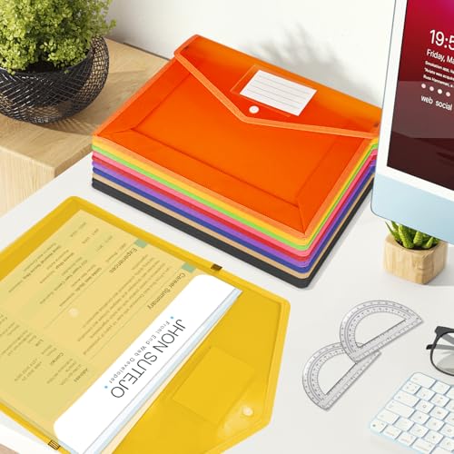 HOUYEE Pack of 10 Plastic Expanding File Folder,Multicolor Envelope File Folder Organizer Holder with Snap Closure,Expandable File Wallet Large Capacity, Fit Letter Size / A4 Documents - Image 5