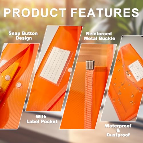 HOUYEE Pack of 10 Plastic Expanding File Folder,Multicolor Envelope File Folder Organizer Holder with Snap Closure,Expandable File Wallet Large Capacity, Fit Letter Size / A4 Documents - Image 4