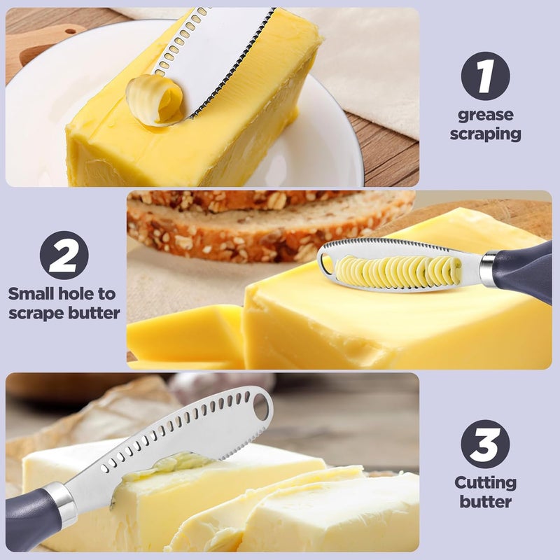 LemonBest Butter Knife - 3-in-1 Stainless Steel Butter Spreader Knife Slicer with Wooden Handle Butter Cutter Butter Grater Kitchen Gadgets for Spreads Butter Cheese and Condiments - Image 3