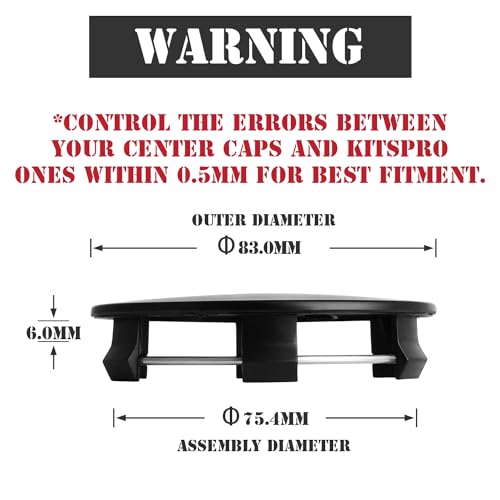 KitsPro 3.25Inch 83MM Wheel Center Caps for Cadillac Chevrolet Chevy GMC Escalade Colorado Tahoe Silverado Sierra 1500 Rim Hub Caps, Pack of 4 (Matte Black, Outer 83MM, Inner 75MM) - Image 2