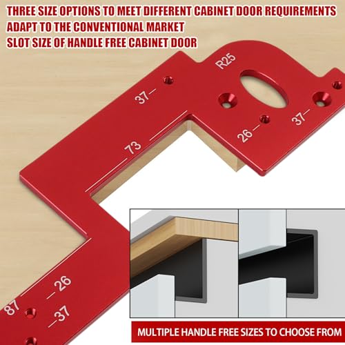 KETIPED Invisible Embedded Handle Slotting Template, U-Shaped Groove Positioning Templates for No Handle Wardrobe, Cabinet Door with 26 and 37 Hole Spacing Depth, R20/R25 Corner Radius Template - Image 4