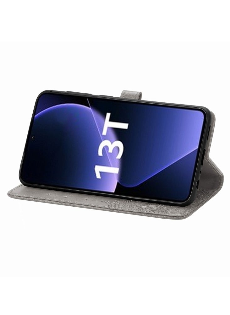 ماركة غير محددة حافظة لهاتف Xiaomi Redmi K60 Ultra  حافظة هاتف جلدية منقوشة بزهرة ماندالا باللون الرمادي  - Image 4