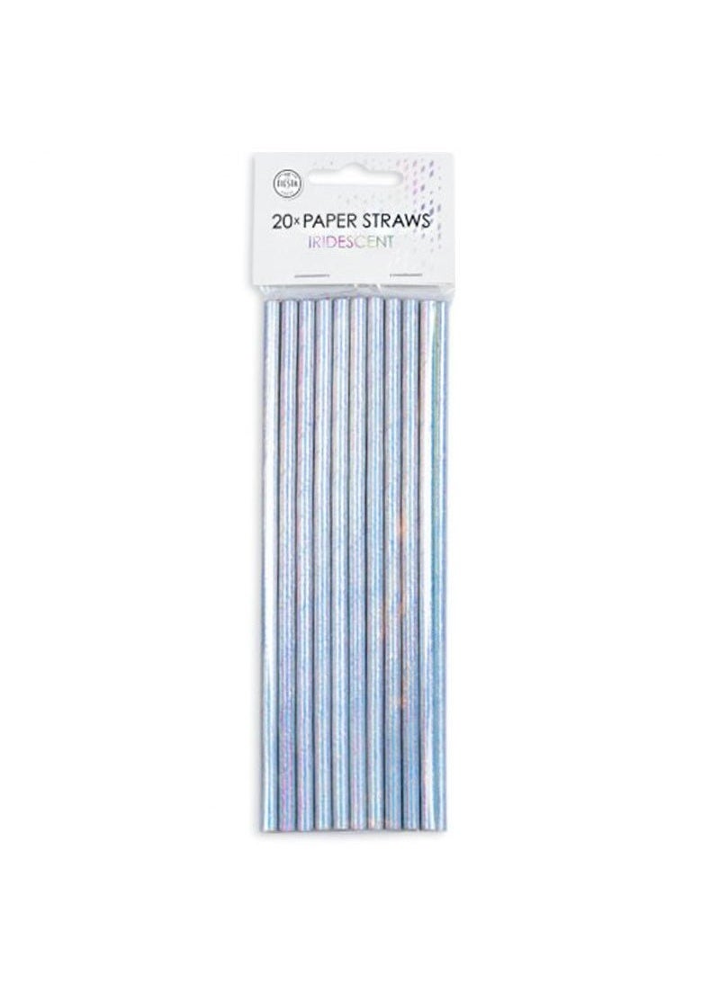 Paper Straws Holographic Silver Party Decoration 20-Pack