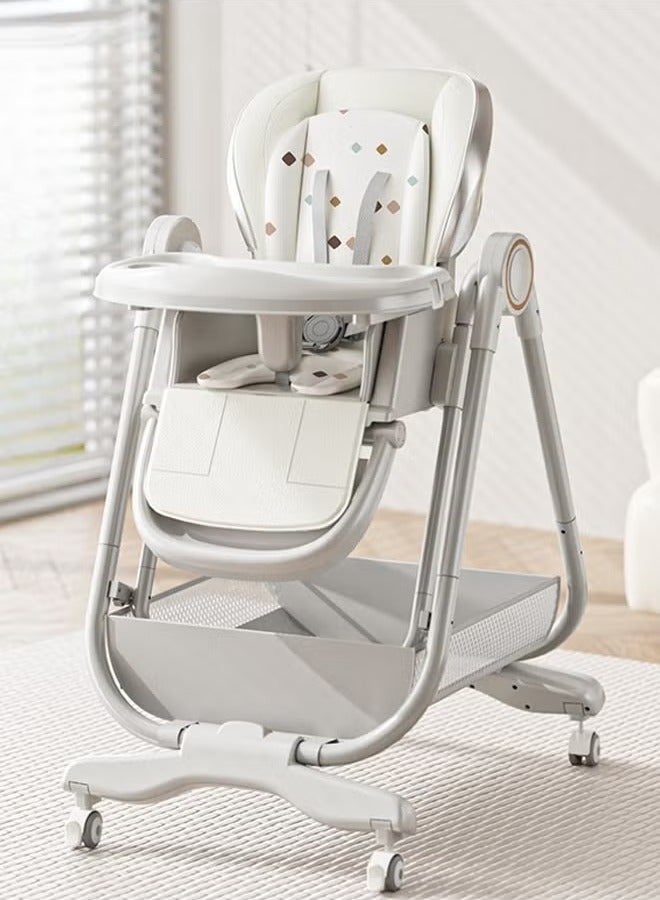 3-in-1 Multifunctional Foldable Home Portable Baby Dining Seat Chair, Safe Baby Feeding Chair with Wheels, Adjustable Dining Chair Height