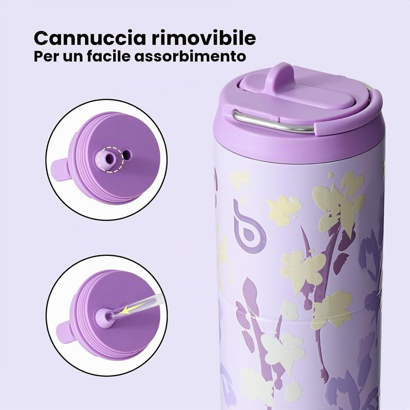 bottle bottle بوتل بوتل 24 أوقية زجاجة ماء معزولة مع غطاء وقشة ومقبض للرياضة والسفر والصالة الرياضية من الفولاذ المقاوم للصدأ مزدوجة الجدران معزولة بتقنية التفريغ ومضادة للتسرب وخالية من BPA - Image 3