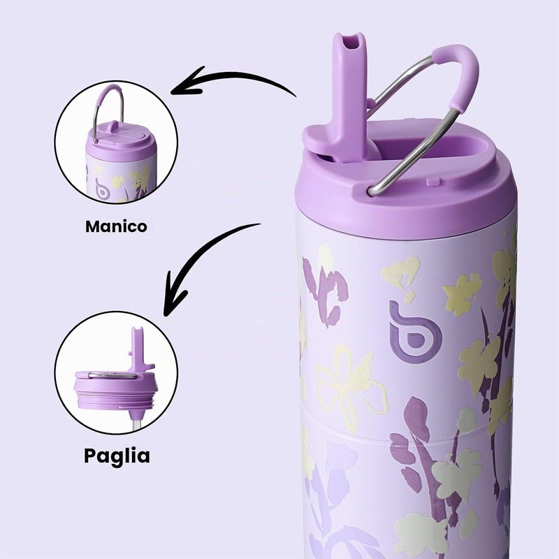 bottle bottle بوتل بوتل 24 أوقية زجاجة ماء معزولة مع غطاء وقشة ومقبض للرياضة والسفر والصالة الرياضية من الفولاذ المقاوم للصدأ مزدوجة الجدران معزولة بتقنية التفريغ ومضادة للتسرب وخالية من BPA - Image 2