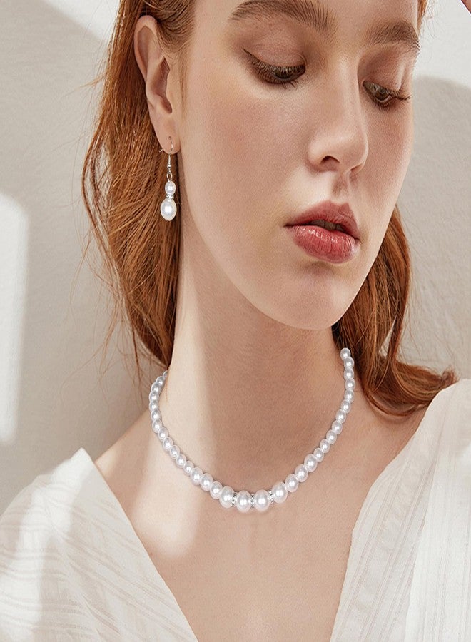 Qiuruoo Faux Pearl Jewelry Set for Women.Pearl Necklace and Earring Set, Choker Necklace for Women, Earrings, Bracelet Set of Four (for Ladies) - Image 2