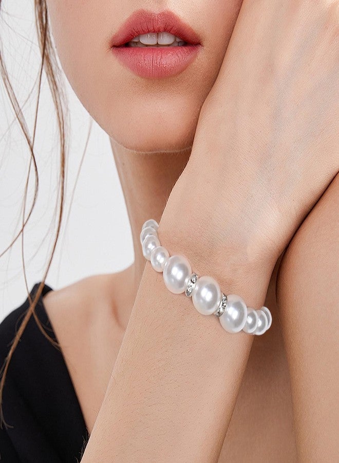 Qiuruoo Faux Pearl Jewelry Set for Women.Pearl Necklace and Earring Set, Choker Necklace for Women, Earrings, Bracelet Set of Four (for Ladies) - Image 3