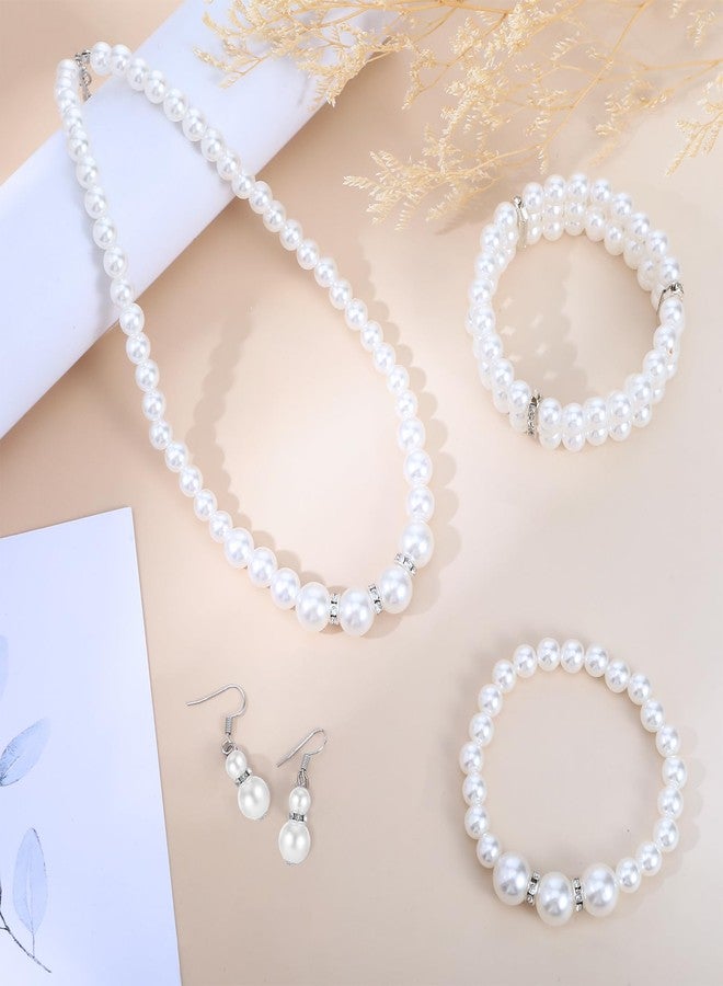 Qiuruoo Faux Pearl Jewelry Set for Women.Pearl Necklace and Earring Set, Choker Necklace for Women, Earrings, Bracelet Set of Four (for Ladies) - Image 5