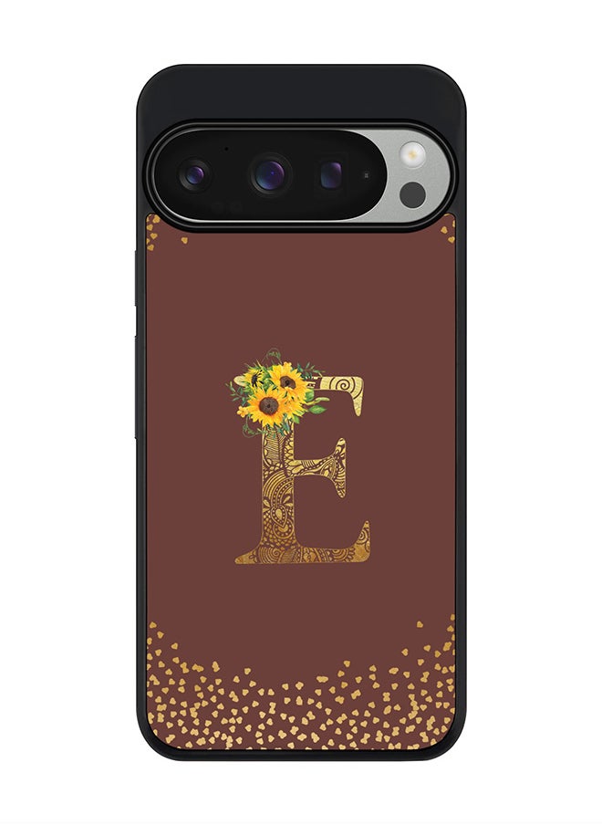 Stylizedd For Google Pixel 9 Pro Case,Slim fit Camera Protection, Shockproof Thin Phone cover - Custom Floral Monogram - E (Brown )  - Image 1