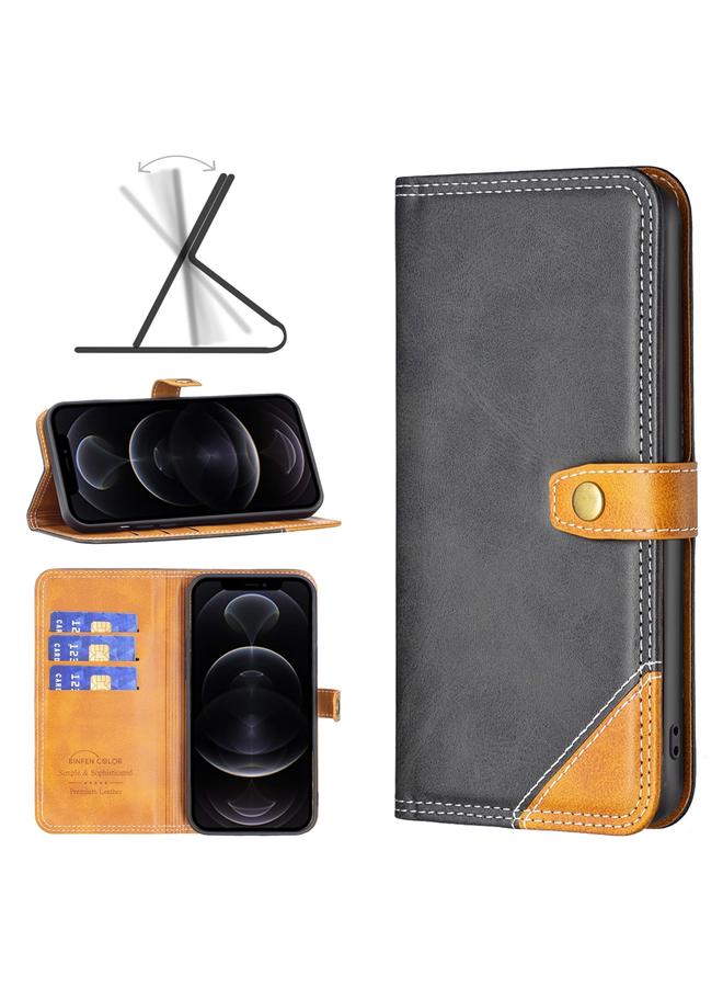S-TOP Case For iPhone 12 / 12 Pro Color Matching Double Sewing Thread Leather Case - Image 1