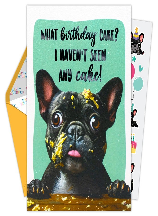 Decorably 5x7in Individual Humorous Dog Birthday Card with Embossed Design, French Bulldog Birthday Card from Dog Set with Envelope and Stickers, with Printed Message Inside - Image 1