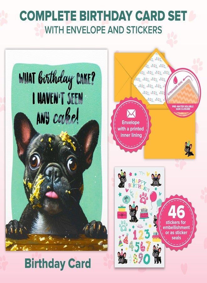 Decorably 5x7in Individual Humorous Dog Birthday Card with Embossed Design, French Bulldog Birthday Card from Dog Set with Envelope and Stickers, with Printed Message Inside - Image 5