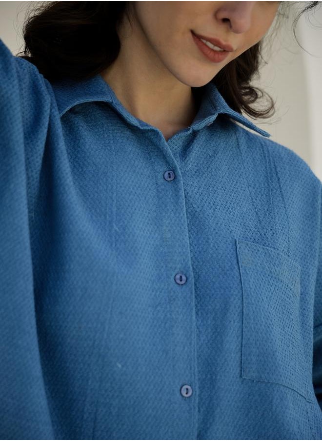 sanskrutihomes - Solid Long Sleeves Longline Shirt and Trousers Co-Ords by Styli - Image 1