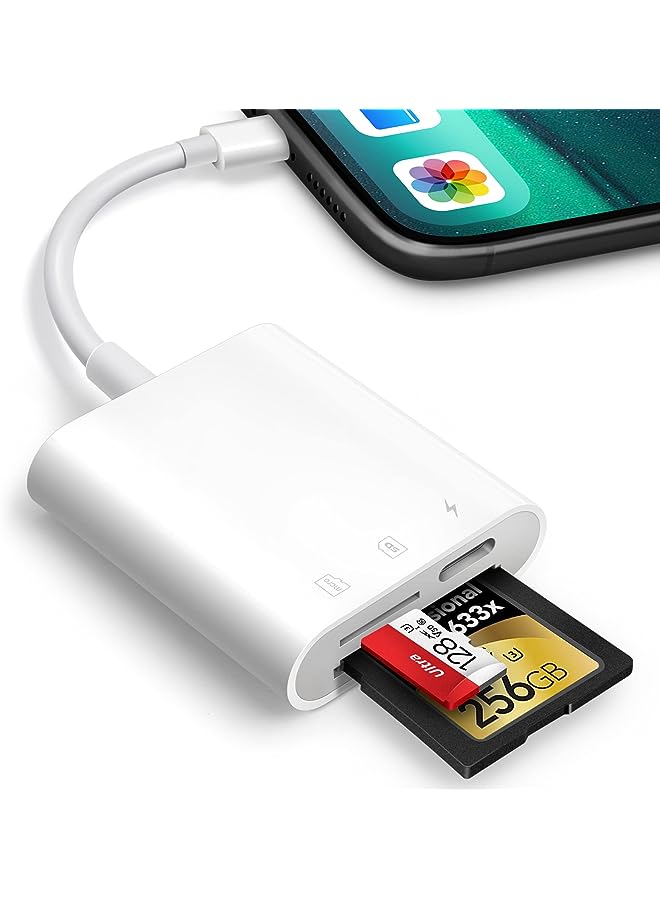 Zaboon Card Reader for iPhone iPad,Oyuiasle Trail Game Camera SD Card Reader Viewer,Memory Card Reader Adapter with SD & MicroSD Card Slots,Plug and Play - Image 1