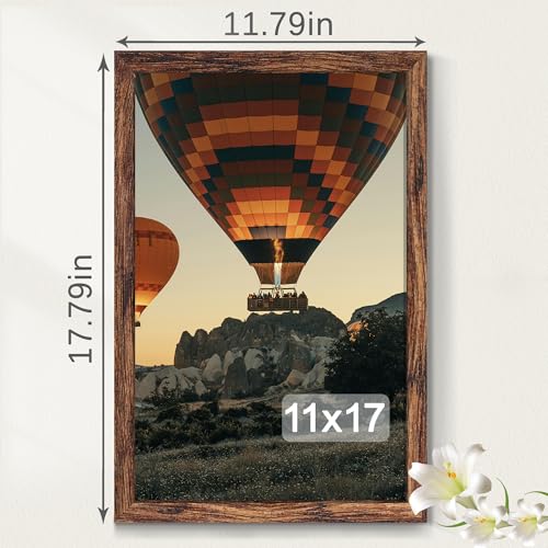 Fisnish 11x17 Picture Frame Brown, Classic Poster Frame for Horizontal or Vertical Wall Mounting, 1 Pack - Image 3