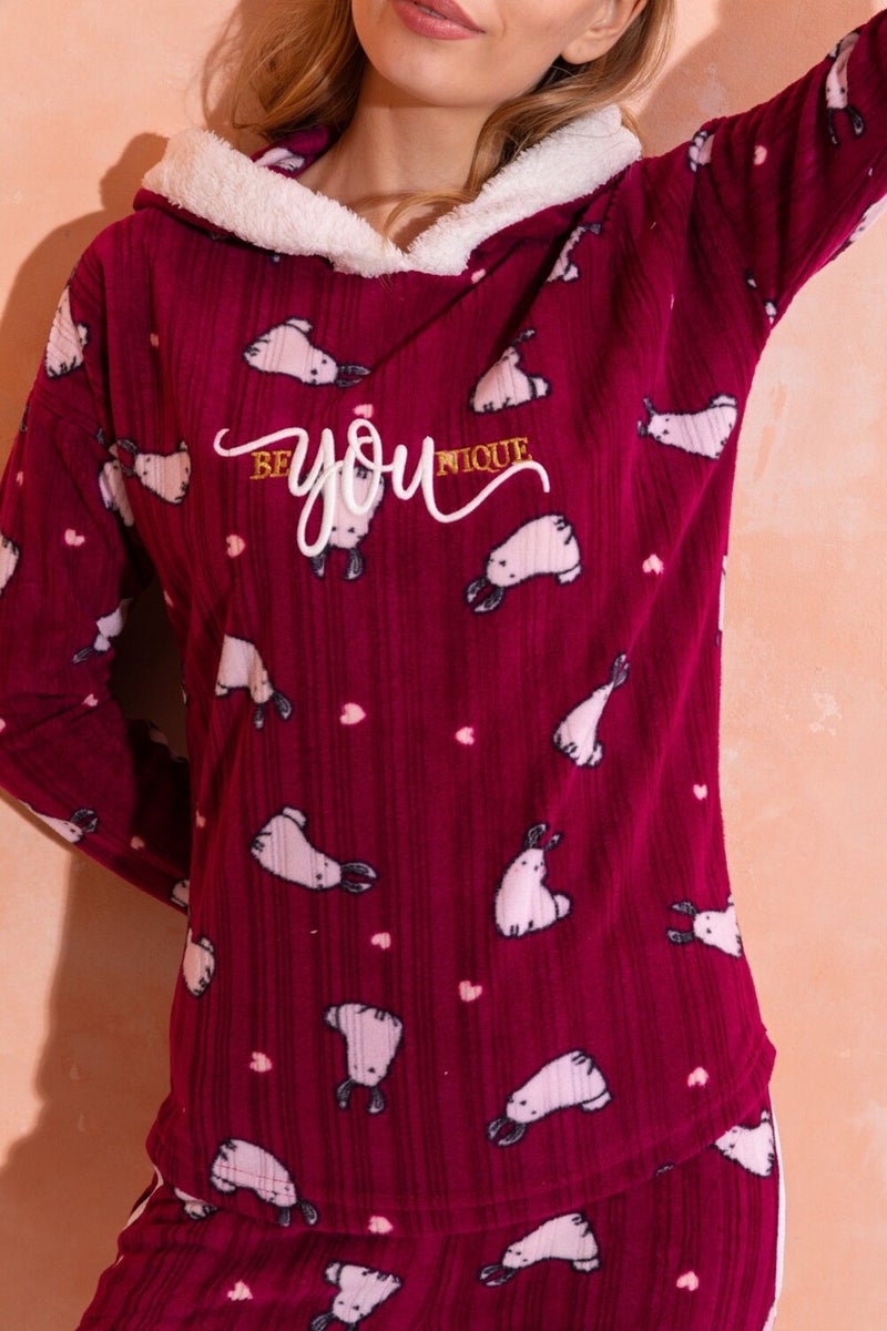 Nisanca Winter Women's Plush Fleece Pajama Set with Hood - New Year's Pajamas  - Image 4