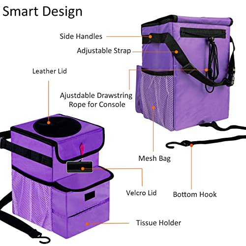 GPUSFAK Car Trash Can Foldable Garbage Bin Leakproof 3 Gallons Purple - Image 3
