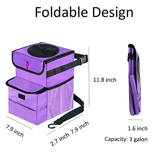 GPUSFAK Car Trash Can Foldable Garbage Bin Leakproof 3 Gallons Purple - Image 2