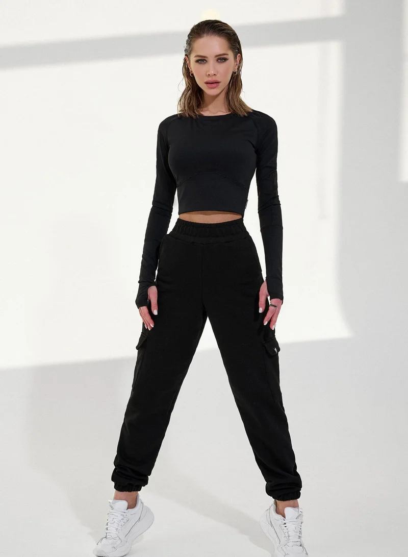 Bona Fide Activity Rash Black Activity Rash Crop Long Sleeve Gym Top for Women for Women | Best Price UAE