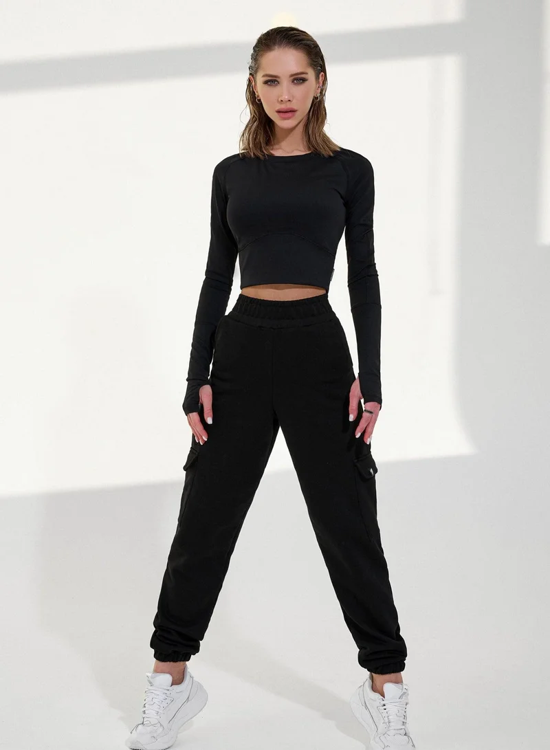 Bona Fide Activity Rash Black Activity Rash Crop Long Sleeve Gym Top for Women | Best Price UAE