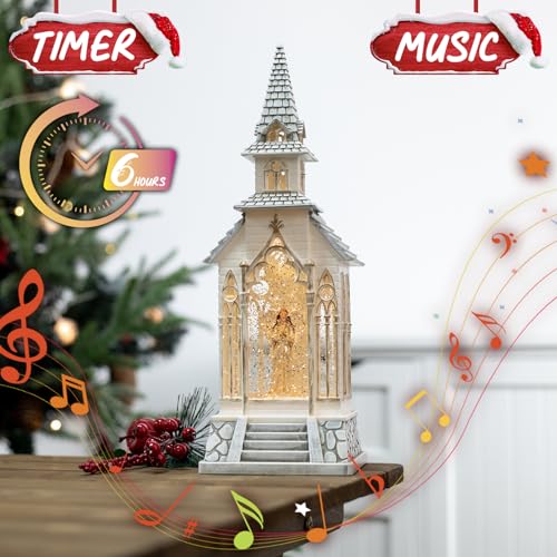 PEATOP 13Inch Christmas Snow Globes Churches Village Angel Musical Christmas Decorations Light Up Snow Globe Lantern 6H Timer Glitter Globe Decor Indoor - Image 5