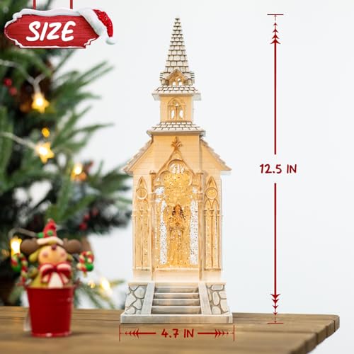 PEATOP 13Inch Christmas Snow Globes Churches Village Angel Musical Christmas Decorations Light Up Snow Globe Lantern 6H Timer Glitter Globe Decor Indoor - Image 3