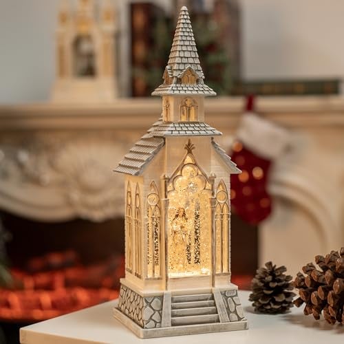 PEATOP 13Inch Christmas Snow Globes Churches Village Angel Musical Christmas Decorations Light Up Snow Globe Lantern 6H Timer Glitter Globe Decor Indoor - Image 1