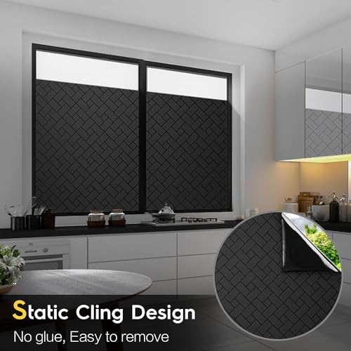 SUNBIRD Total Blackout Privacy Window Film Cover 100% Light Blocking No Glue Black Window Tint for Home Room Darkening Easy Removal (24 X 60 Inch,Brick Blackout)-Static Cling - Image 5