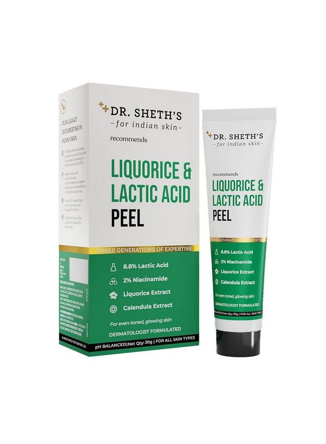 Dr. Sheth's عرق السوس و8.8% حمض اللاكتيك (Aha) مقشر كيميائي للبشرة المتوهجة مع 2% نياسيناميد آذريون مستخلص Aha محلول تقشير للوجه مقشر كيميائي للجنسين 30 جم - Image 1