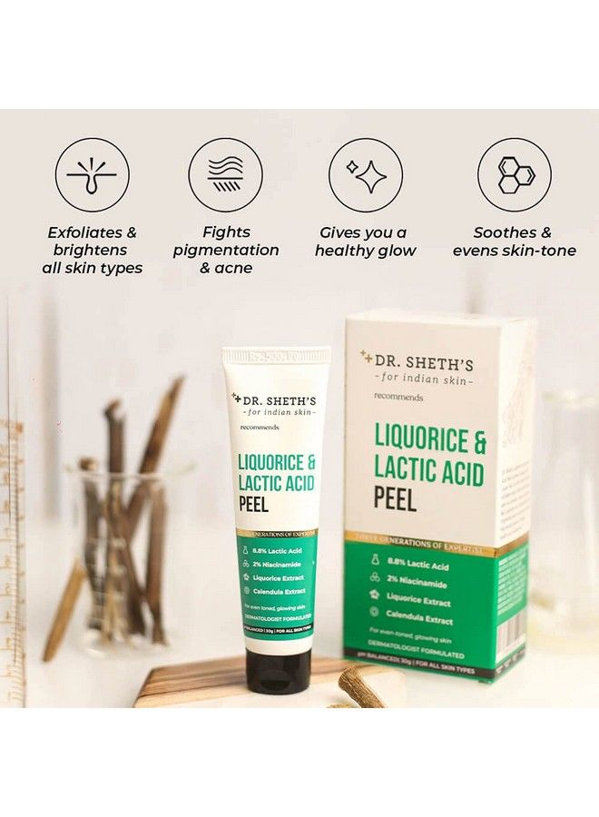 Dr. Sheth's عرق السوس و8.8% حمض اللاكتيك (Aha) مقشر كيميائي للبشرة المتوهجة مع 2% نياسيناميد آذريون مستخلص Aha محلول تقشير للوجه مقشر كيميائي للجنسين 30 جم - Image 3